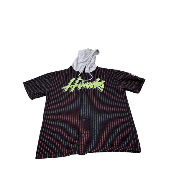 NBA Other - Atlanta Hawks Shirt Mens Large Black Red Stripe Button Up Hoodie NBA Fans Script